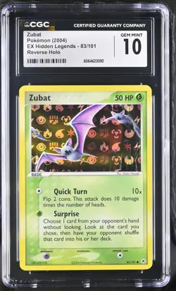 CGC 10 GEM MINT Zubat 2004 EX Hidden Legends 83/101 Reverse Holo Pokemon Card - Image 1