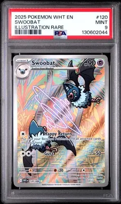 2025 POKEMON WHT EN-WHITE FLARE - SWOOBAT 120/086 - ILLUSTRATION RARE - PSA 9 - Image 1