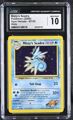 CGC 10 GEM MINT Misty's Seadra 2000 Gym Heroes 9/132 Holo Pokemon Card - Image 1