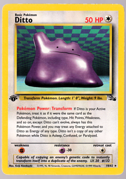 Ditto 1st Edition Fossil 18/62 Pokemon Card TCG 1999 MP - Image 1