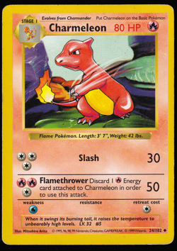 Charmeleon 24/102 Shadowless Base Set 1999 Pokemon TCG Card MP - Image 1