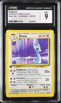 CGC 9 MINT Dragonair 1999 Base Set 1st Edition 18/102 FRENCH Pokemon Card - Image 1