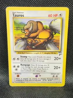 Pokemon Tauros Base Set 2 62/130 Played Condition - Image 1