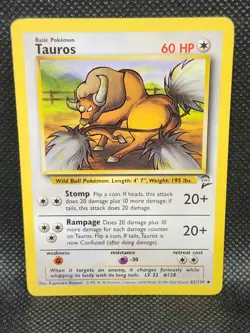 Pokemon Tauros Base Set 2 62/130 Played Condition - Image 3