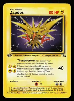 Zapdos 30/62 Rare 1st Edition Fossil Pokemon Card - Image 1