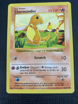 Charmander Base Set Shadowless 46/102 WOTC 1999 Vintage Pokemon Card LP - Image 1
