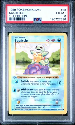 1999 POKEMON GAME 1ST ED #63 SQUIRTLE PSA 6 - Image 1