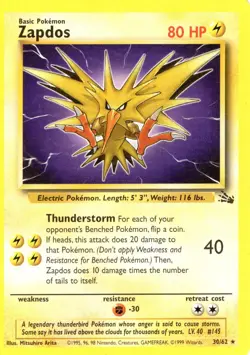 Zapdos - 30/62 Fossil - Rare EN NM Pokemon - Image 1