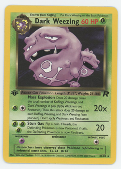 Dark Weezing 31/82 1st Edition Near Mint Rare Team Rocket 2000 Pokemon Card WOTC - Image 1