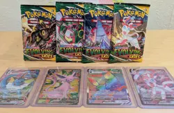 Pokemon Evolving Skies 4x Booster Pack Art Set + 4x card lot w/ Umbreon Vmax - Image 1