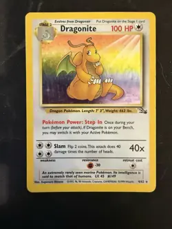 Pokemon TCG Dragonite Fossil Holo Rare Card 4/62 Unlimited HP - Image 1