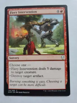 MTG Magic The Gathering Card Fiery Intervention Sorcery Red Dominaria 2018 - Image 1