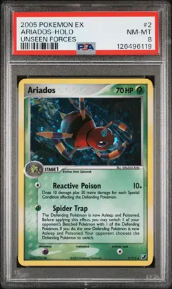2005 POKEMON EX UNSEEN FORCES #2 ARIADOS-HOLO PSA 8 - Image 1