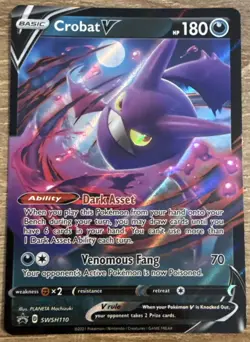 Pokemon TCG Crobat V Sword & Shield SWSH110 Holo Black Star Promo NM Miscut - Image 1