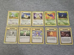 Vintage Pokemon Card Lot WOTC Base Jungle Fossil 10x Commons Trainers Cards - Image 1