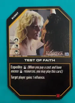 BATTLESTAR GALACTICA CCG RARE DEMO Card BSG-AQ.004-DEMO Test of Faith - Image 1