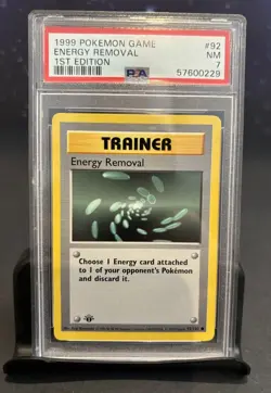 1999 Pokemon Game 1st Edition English Card-PSA 7 Trainer Energy Removal 92/102 - Image 1