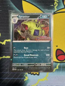 Pokemon Tyranitar Cosmo Foil Paldea Evolved Stamp - Image 1