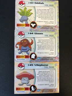 Topps Oddish Gloom Vileploom #43 #44 #45 Pokemon 1999 TV Animation Edition Blue - Image 2