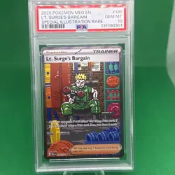 2025 POKEMON MEG SPECIAL ILLUSTRATION RARE #185 LT. SURGE'S BARGAIN PSA 10 - Image 1