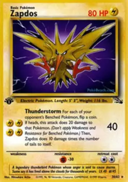 Damaged Zapdos - 30/62 - Rare - 1st Edition Pokemon Fossil - Image 1