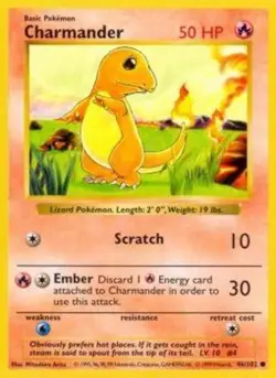 Charmander - 46/102 - Common - Shadowless Edition DMG, English Pokemon Base Set - Image 1