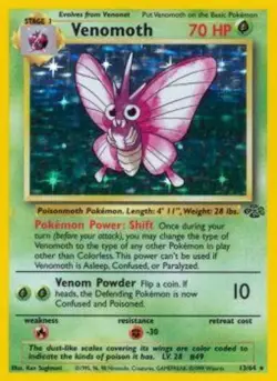 Heavily Played Venomoth - 13/64 - Holo Rare - Unlimited Edition Pokemon Jungle - Image 1