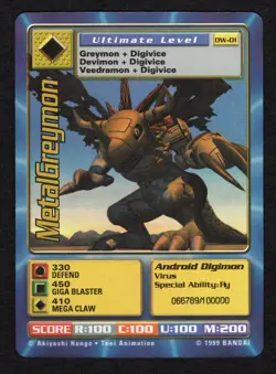 Digimon World Holo DW-01 MetalGreymon Virus Type Card PS1 Promo CCG Playstation - Image 1