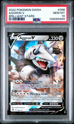2022 Pokemon SWSH Brilliant Stars #096 Aggron V PSA 10 Card GEM MINT! Free Ship! - Image 1