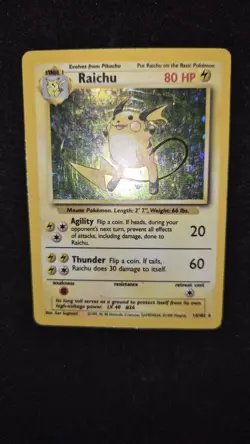 Raichu 14/102 Base Set Unlimited WOTC Holo Rare Pokemon Card Vintage PL DMG - Image 1