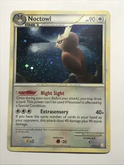 Noctowl 8/123 Holo SWIRL Rare HeartGold SoulSilver Base Set Pokemon Card LP - Image 3