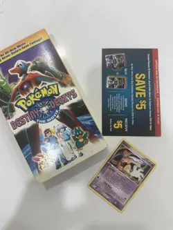 Pokemon Destiny Deoxys The Movie 2005 Rare VHS AND MINT PROMO CARD Lot Vintage - Image 1