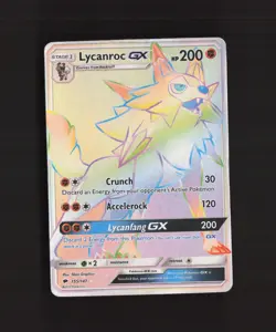 Lycanroc GX 155/147 Burning Shadows Rainbow Secret Rare Pokemon Card DMG - Image 1