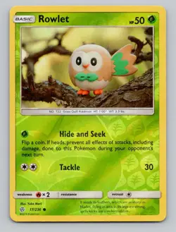 Reverse Holo Rowlet #17/236 Common SM - Cosmic Eclipse Pokemon - Image 1
