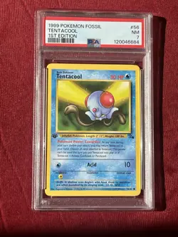 1999 Vintage Pokemon Fossil #56 Tentacool 1st Edition PSA 7 - Image 1