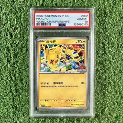 2024 POKEMON SVP EN-SV BLACK STAR PROMO WORLD CHAMPIONSHIPS #190 PIKACHU PSA 10 - Image 1