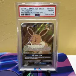 2019 POKEMON SM BLACK STAR PROMO #SM233 FA/EEVEE GX PRM-PIKACHU - PSA 8 - Image 1