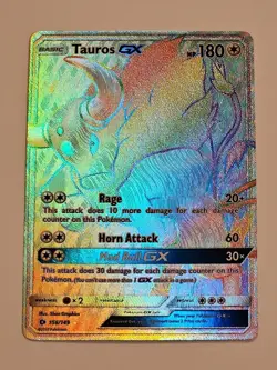 Pokemon TCG Tauros GX Rainbow Secret Rare Card 156/149 Sun & Moon - Image 1
