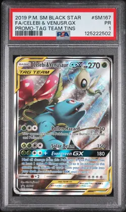 2019 POKEMON SM BLACK STAR PROMO #SM167 FULL ART/CELEBI & VENUSAUR GX PSA 1 - Image 1
