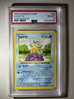 1999 Pokemon Base Set Shadowless #63 Squirtle PSA 8 - Image 1