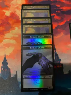 MTG Modern Horizons 2 Timeless Dragon Retro Frame Foil Etched x 4 + Foil Tokens - Image 1