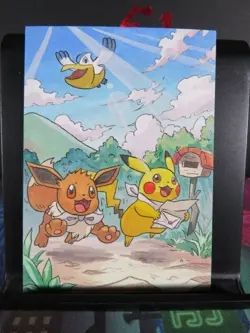 Pikachu Eevee Pelipper Pokemon Hand Drawn 1/1 Auto Sketch Art Card Studio - Image 1