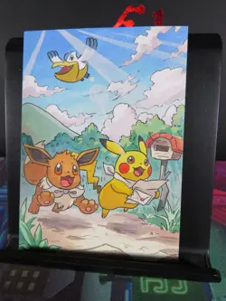 Pikachu Eevee Pelipper Pokemon Hand Drawn 1/1 Auto Sketch Art Card Studio - Image 2