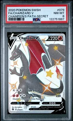 2020 POKEMON SWORD & SHIELD CHAMP'S PATH SECRET #079 FULL ART/CHARIZARD V PSA 8 - Image 1