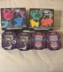 Evolving Skies ETB (2)Sealed Bundle + Blissy Pokemon Tins (4)Factory Sealed New - Image 1