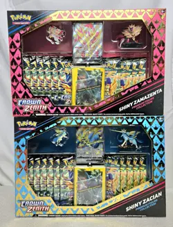 ×2 LOT SHINY ZACIAN + ZAMAZENTA Crown Zenith Premium Collection Box Pokemon 2023 - Image 1