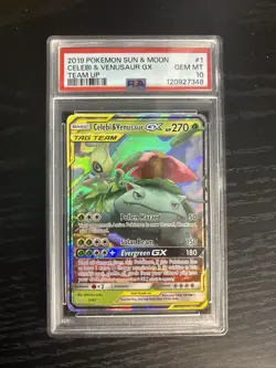 Pokemon Celebi & Venusaur GX English 2019 Sun & Moon Team Up #1 PSA 10 - Image 1