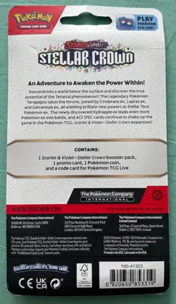 POKEMON TCG SCARLET & VIOLET STELLAR CROWN PACK, HORSEA PROMO CARD & COIN - Image 2