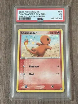2004 POKEMON EX FIRE RED & LEAF GREEN #58 CHARMANDER-REVERSE FOIL PSA 3 VG - Image 1