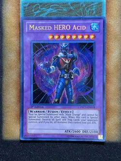 Yugioh Masked HERO Acid PRC1-EN018 Secret Rare 1st Ed LP - Image 1